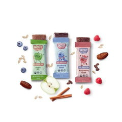 Skout Organic Kids Apple Pie bar close-up, a fruity snack for lunch boxes.