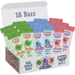 Skout Organic Kids Blueberry Blast bar close-up, ideal for on-the-go snacking.
