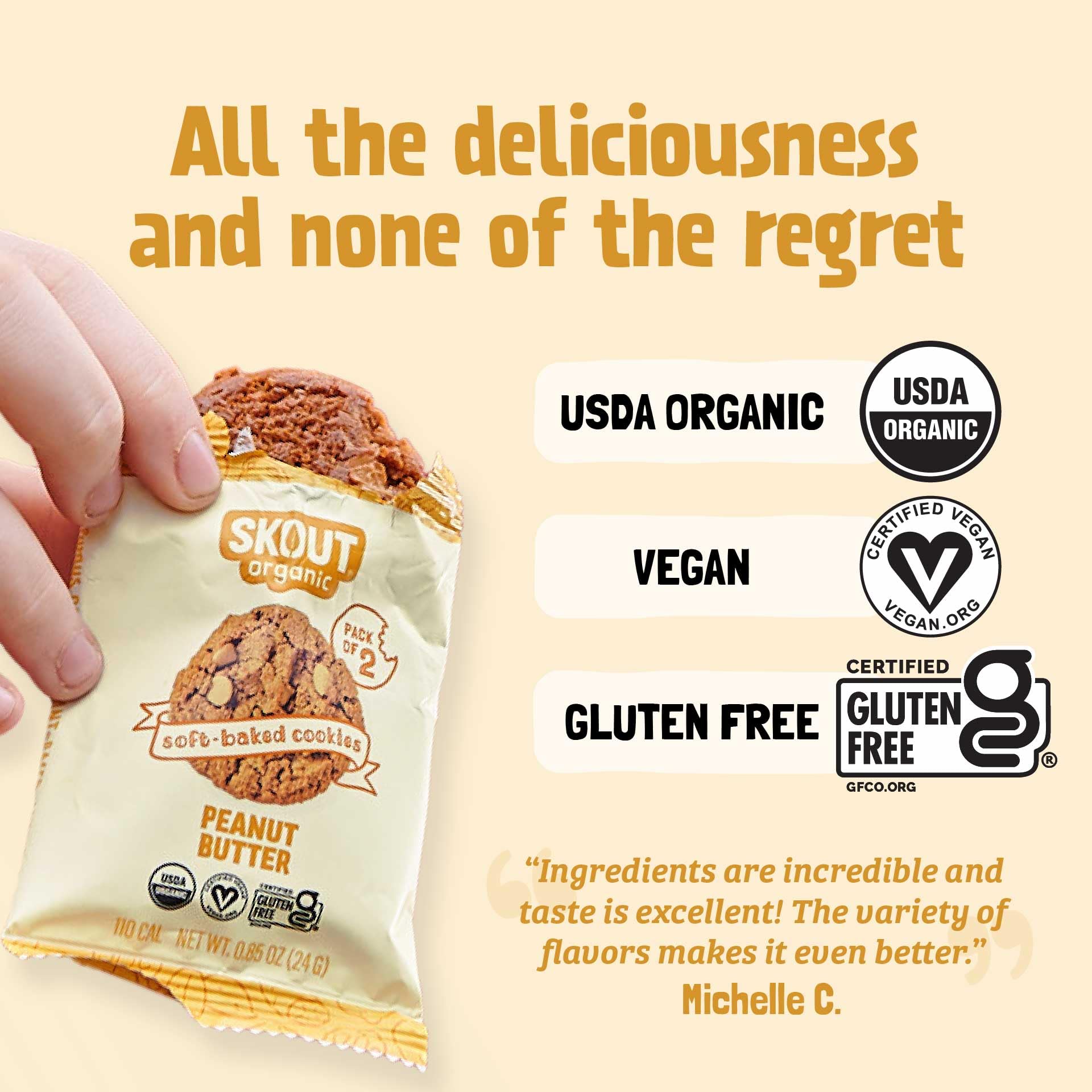 Skout Organic Soft Baked Cookies Peanut Butter close-up for on-the-go snack