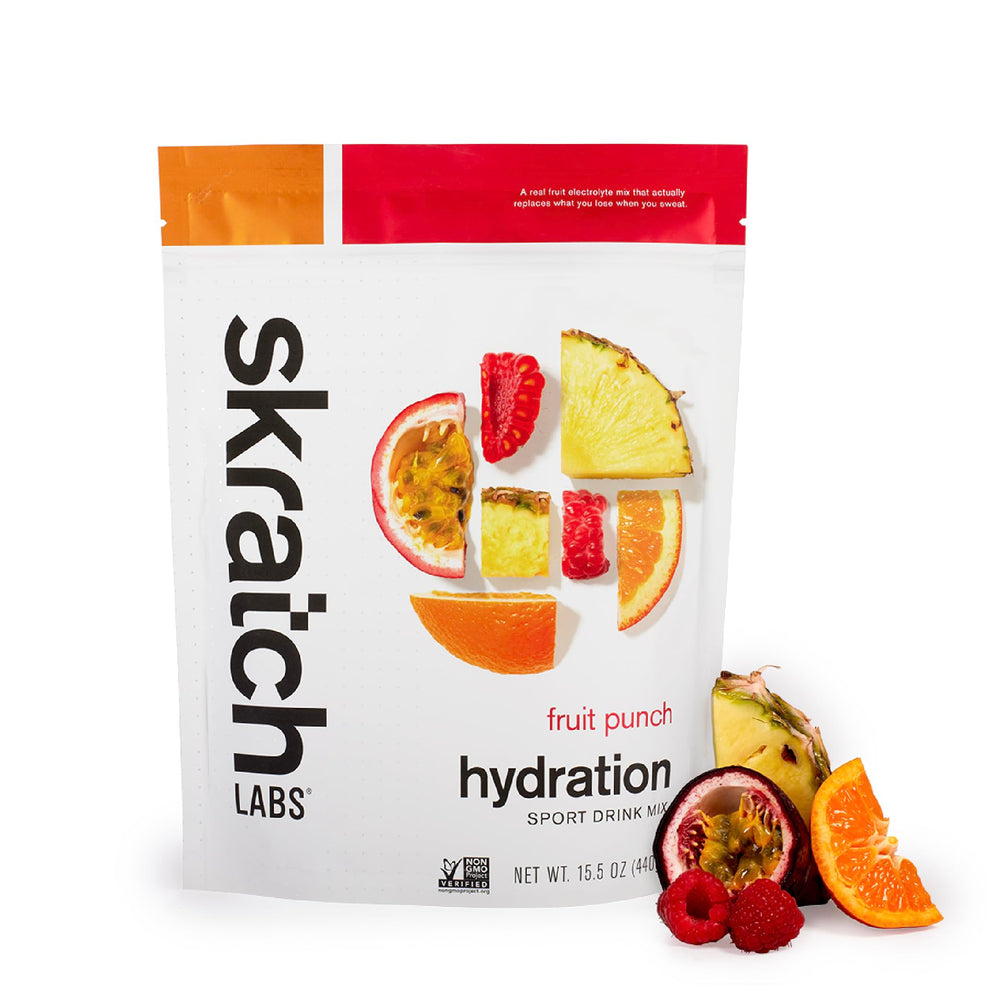 Skratch Labs Hydration Fruit Punch bottle ready for quick electrolyte replenishment