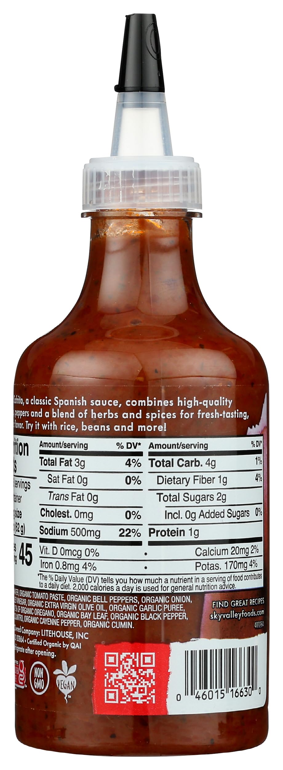 Sky Valley Organic Red Sofrito Sauce bottle on counter, versatile flavor for soups