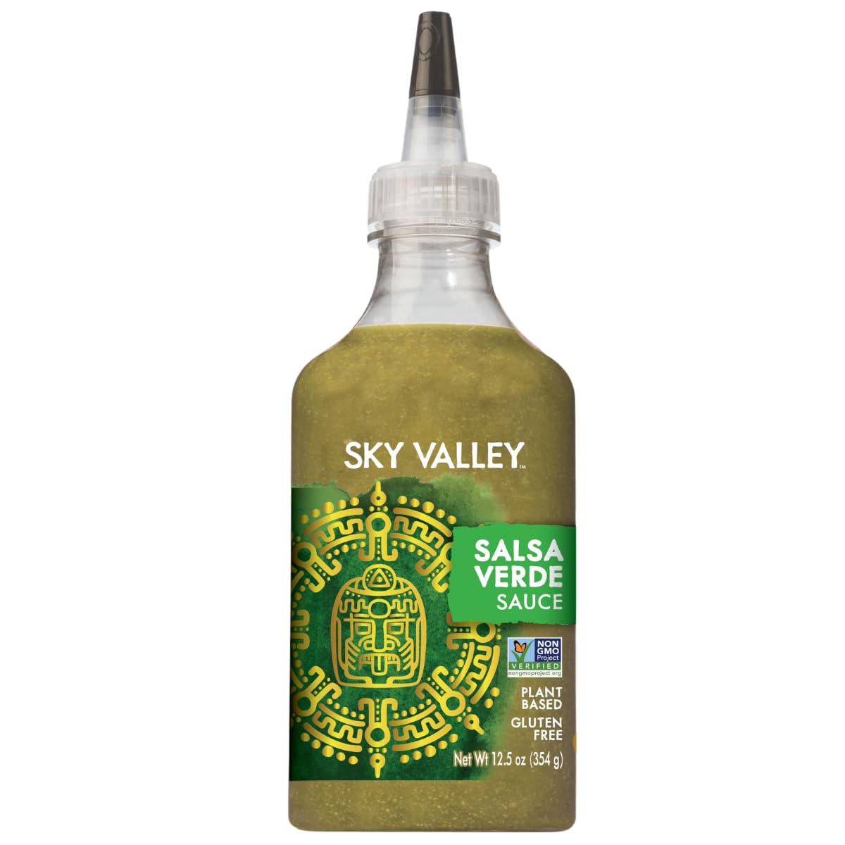 Sky Valley Salsa Verde bottle front highlights vibrant tomatillo hue for bold weeknight dinners.