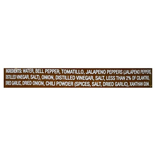 Sky Valley Salsa Verde label closeup communicates gluten-free, vegan, non-GMO status.