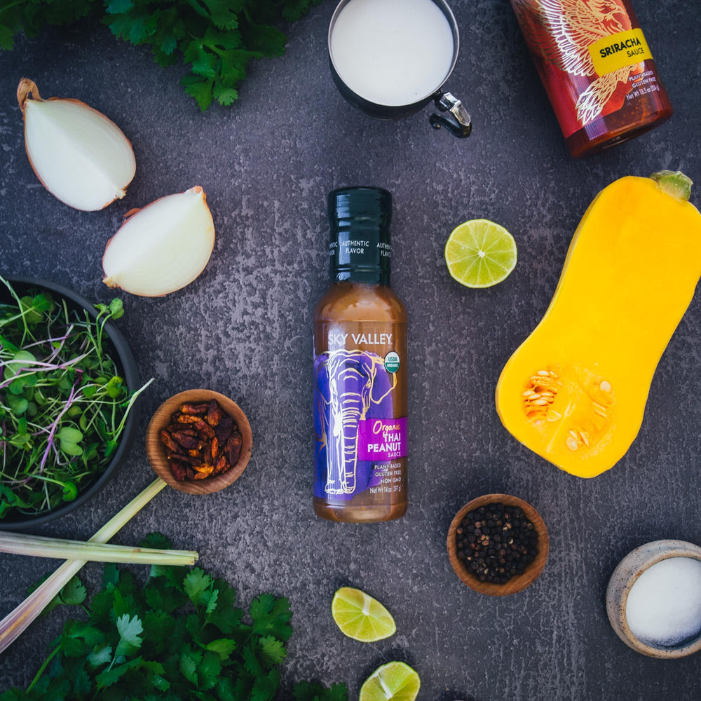 Sky Valley Thai Peanut Sauce marinade shows versatile flavor for tofu and veggies