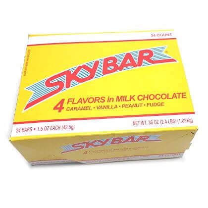 Skybar 24ct chocolate bar with multi-flavor centers for nostalgic snacking.