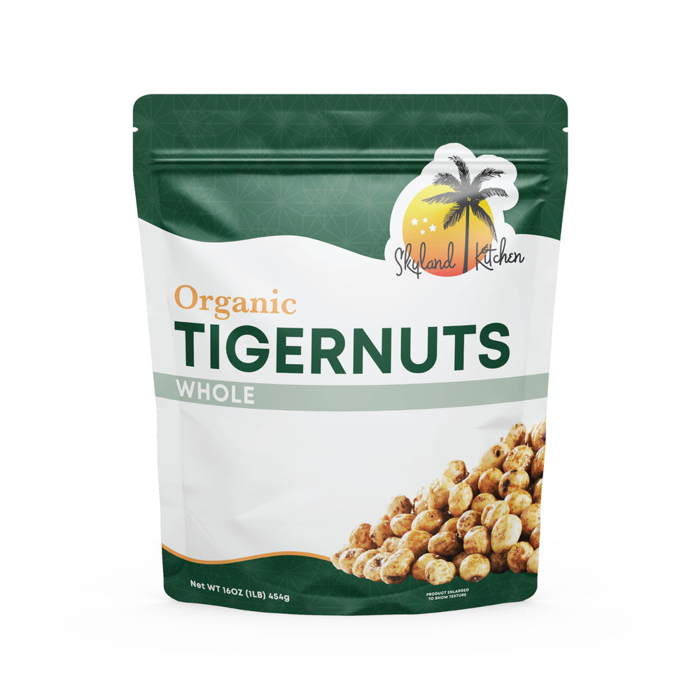 Skyland Kitchen tigernuts organic 16oz bag ready for a gluten-free snack.