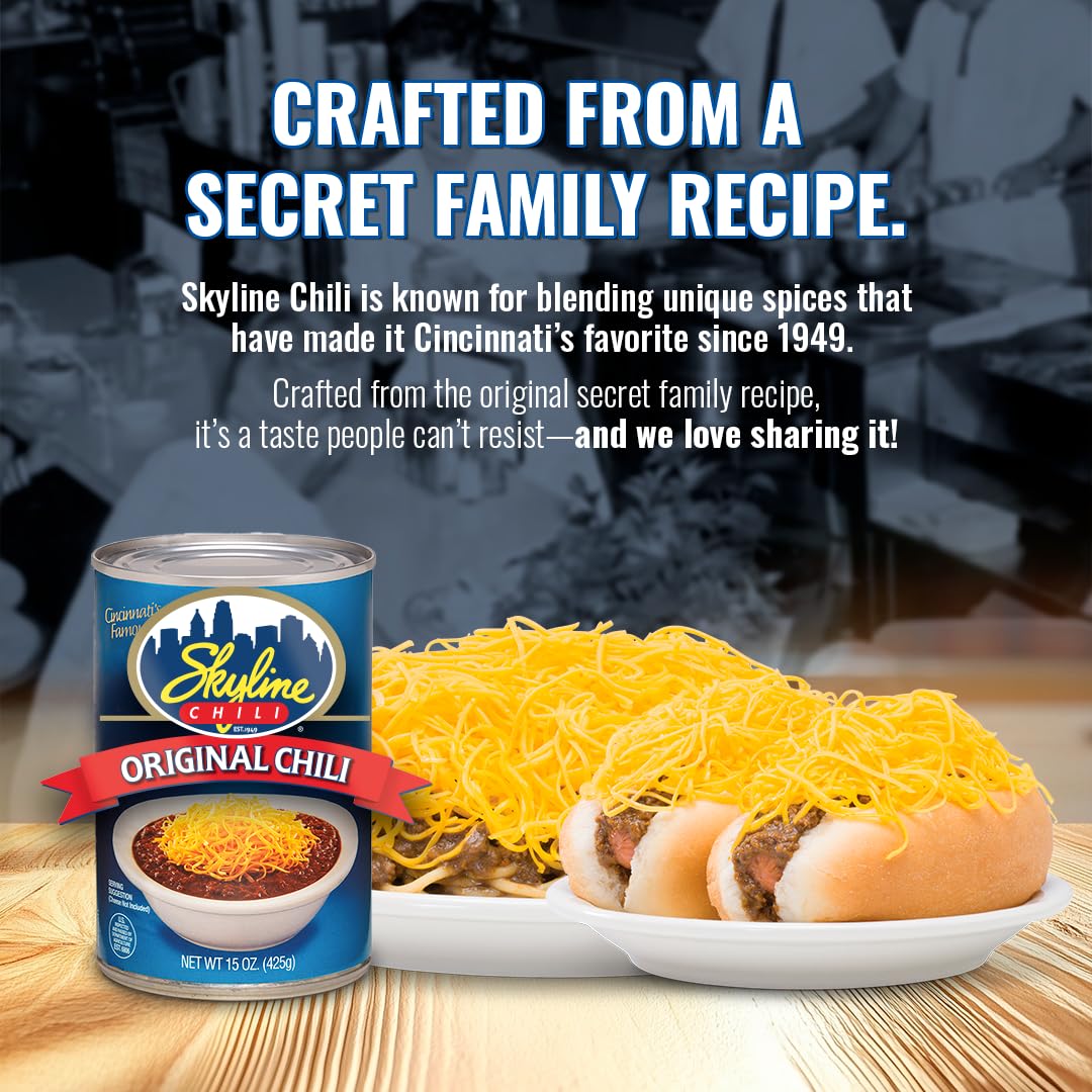 Skyline Chili hot dogs with beef chili sauce
