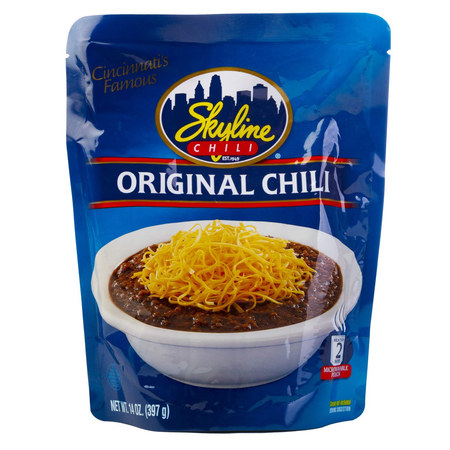 Skyline Original Chili Pouch 14oz on pantry shelf for quick meals