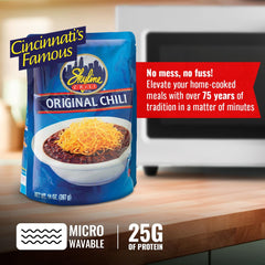 Skyline Original Chili Pouch steaming bowl releases rich aroma for cozy dinners