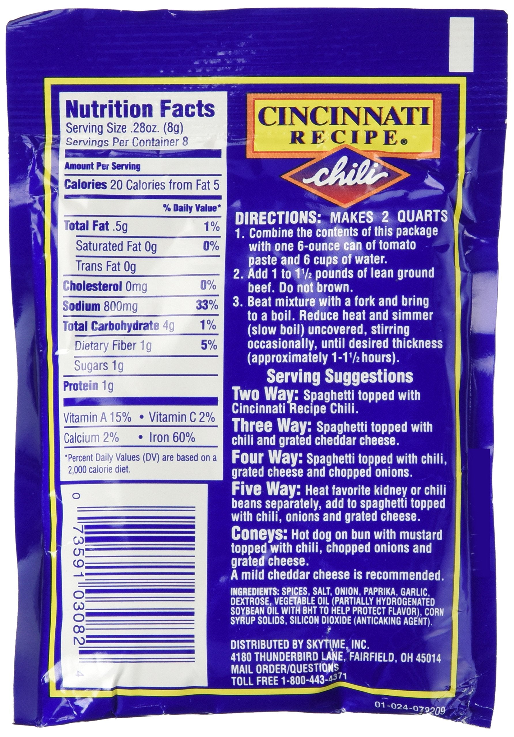 Skytime Cincinnati Chili Mix packets arranged for quick, reliable meal prep.