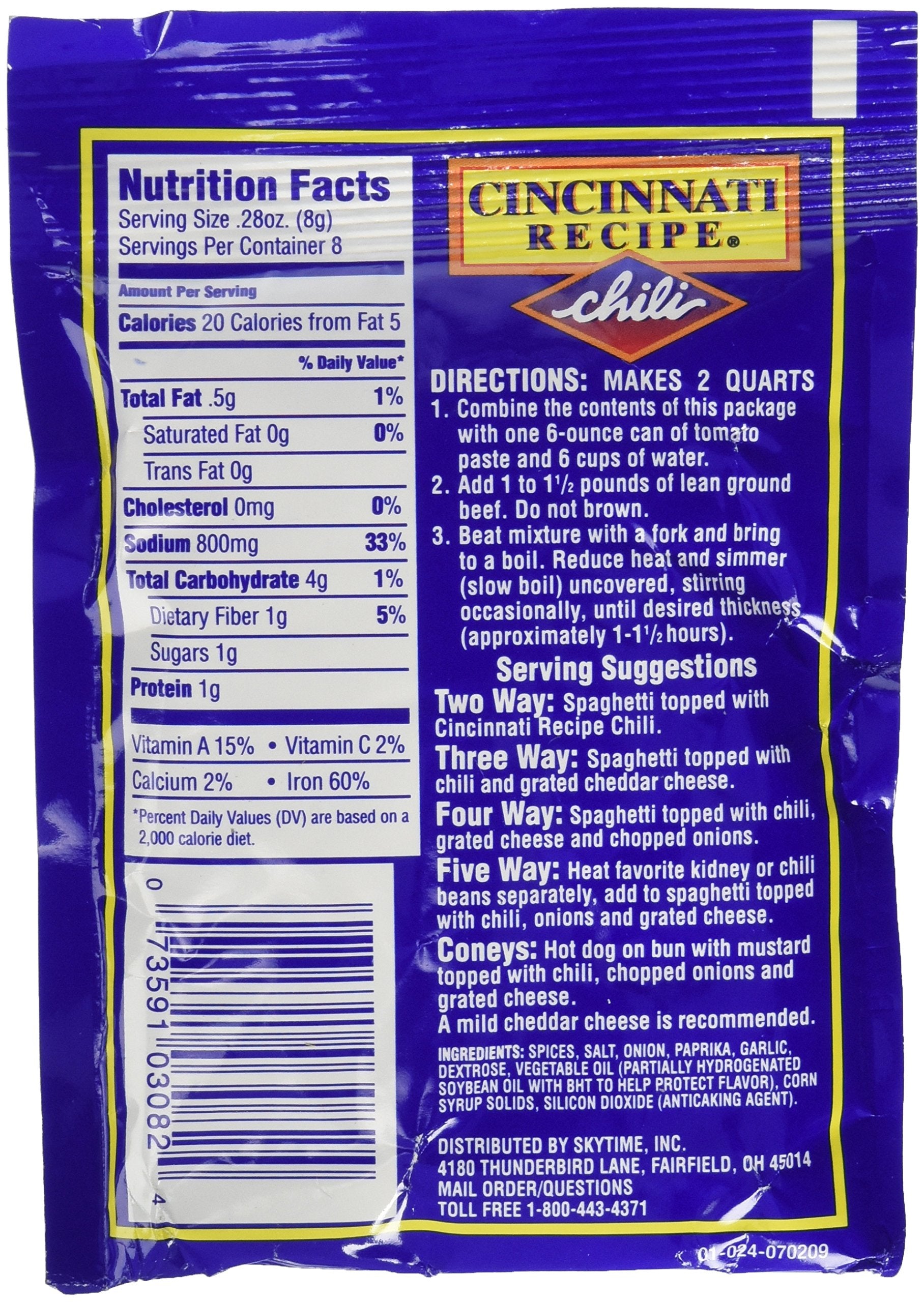 Skytime Cincinnati Chili Mix Packets packaging shown, easy-to-use box for fast meal prep