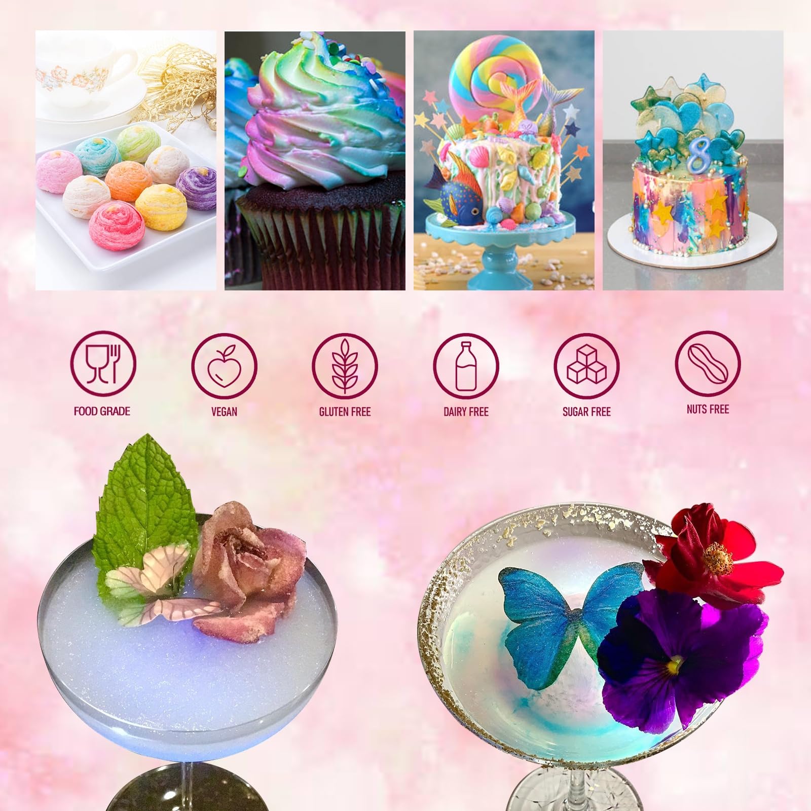 SkyVue green edible glitter adds fresh sparkle to cupcakes and beverages.