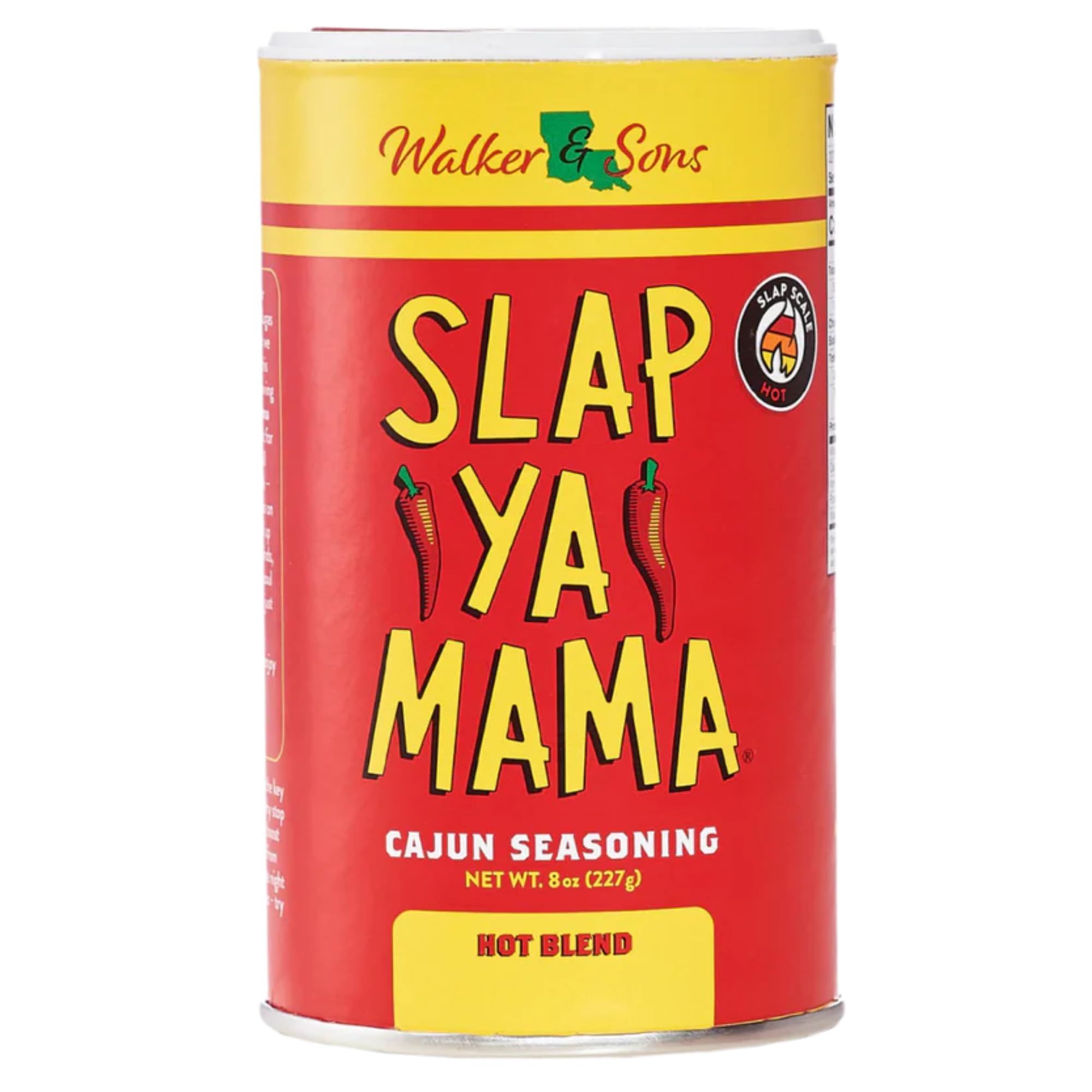 Slap Ya Mama Cajun Hot Blend can for bold grilling flavor.