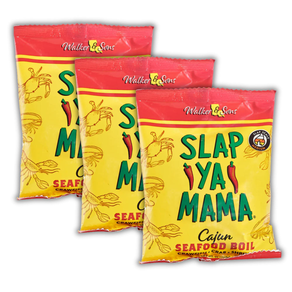 Slap Ya Mama Cajun Seafood Boil Seasoning packaging ready for crawfish boils.