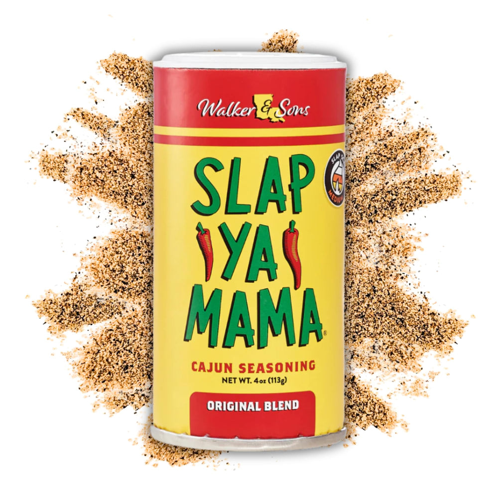 Closeup of Slap Ya Mama label emphasizes simple ingredients and bold Cajun profile.