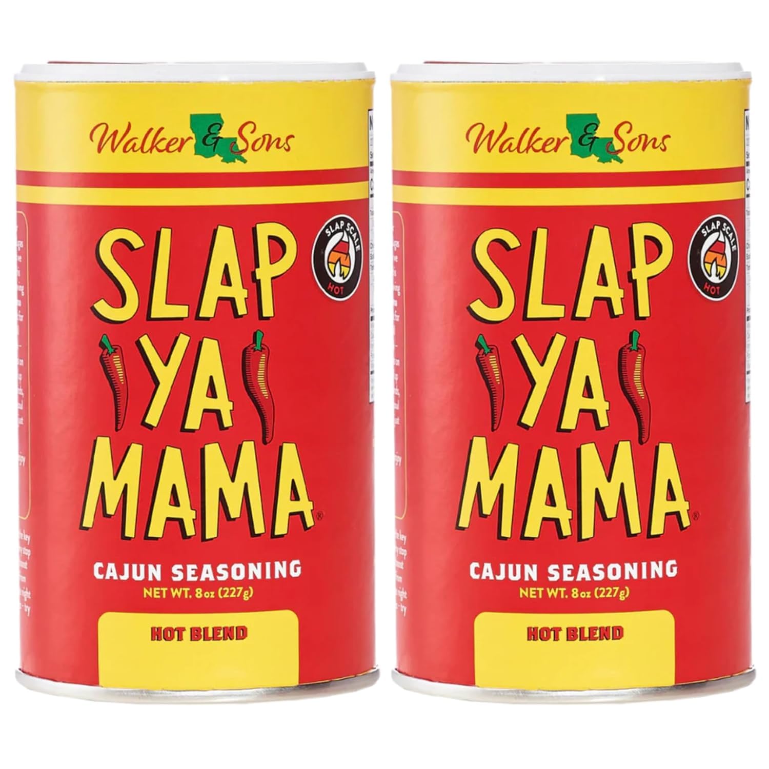 Slap Ya Mama Hot Blend Cajun jar close-up showcasing bold flavor.