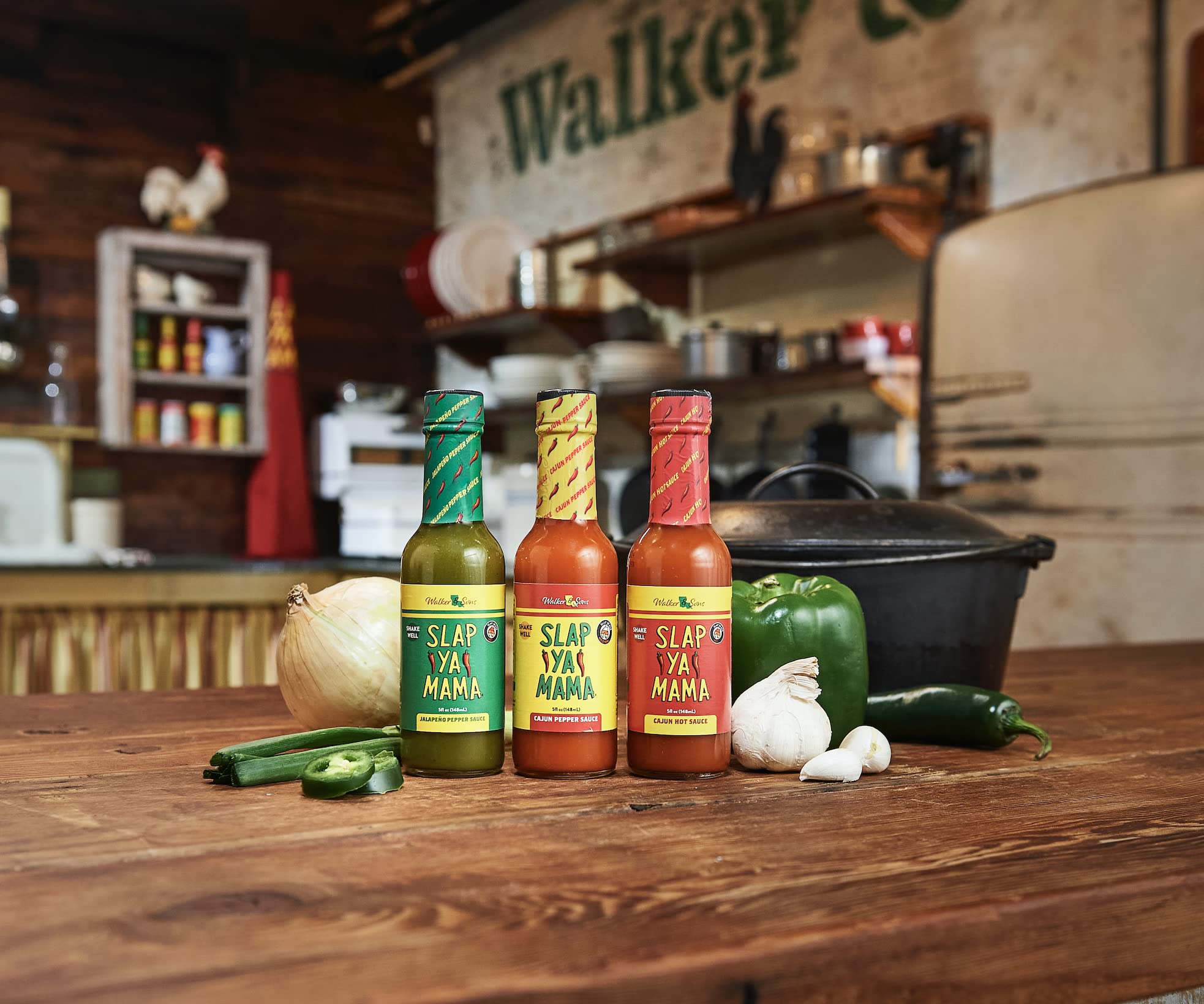 Slap Ya Mama hot sauce label emphasizes family heritage.