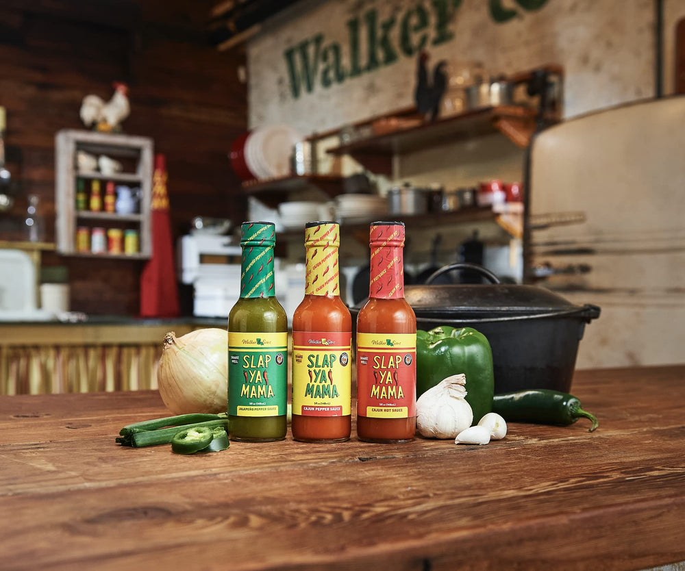 Slap Ya Mama hot sauce label emphasizes family heritage.