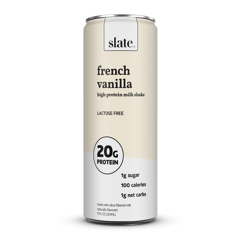 Slate Milk French Vanilla high-protein shake bottle ready to enjoy