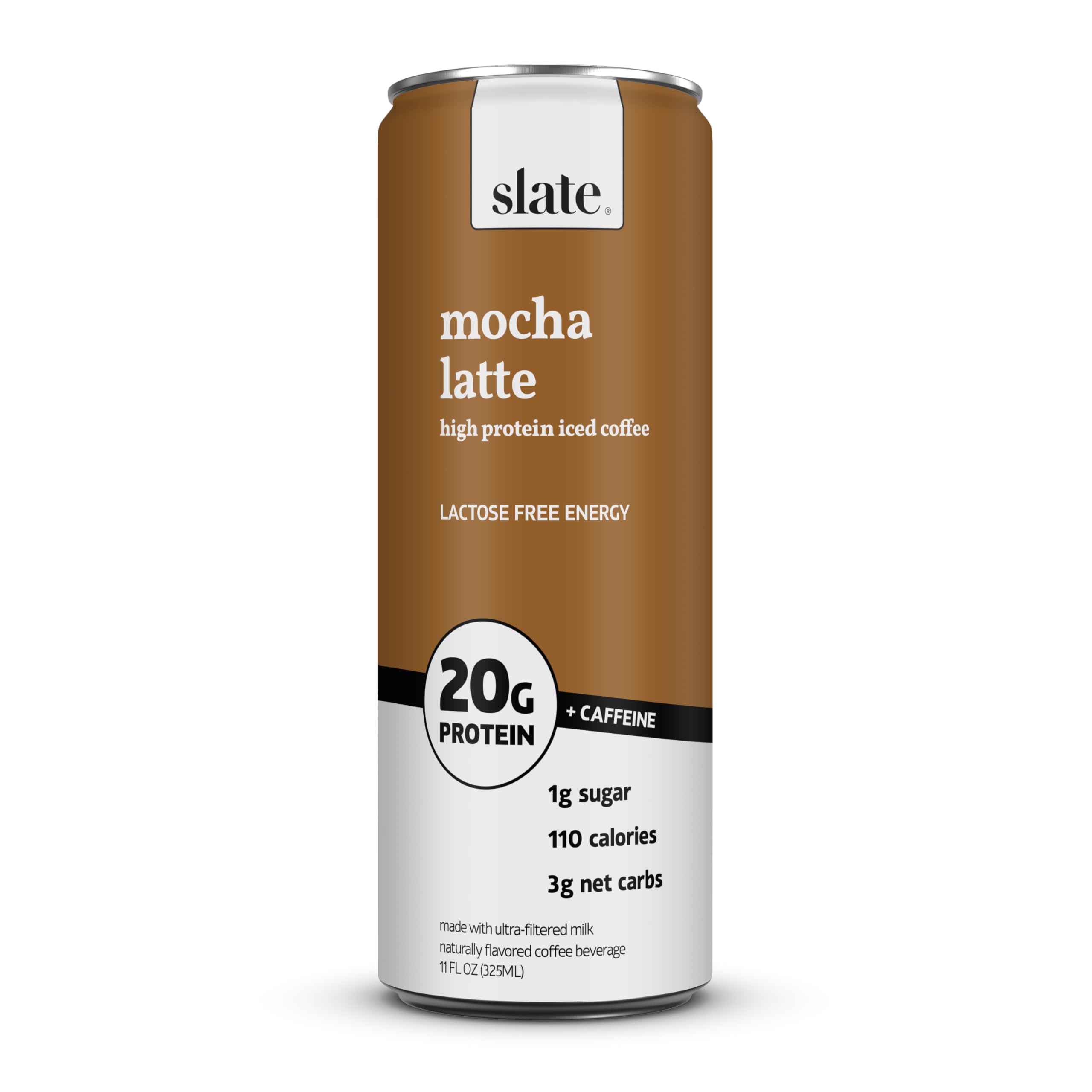 Slate Milk high-protein iced coffee mocha latte bottle for on-the-go energy.