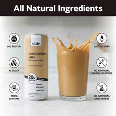 Slate Milk lactose-free protein coffee bottle highlighting clean ingredients.
