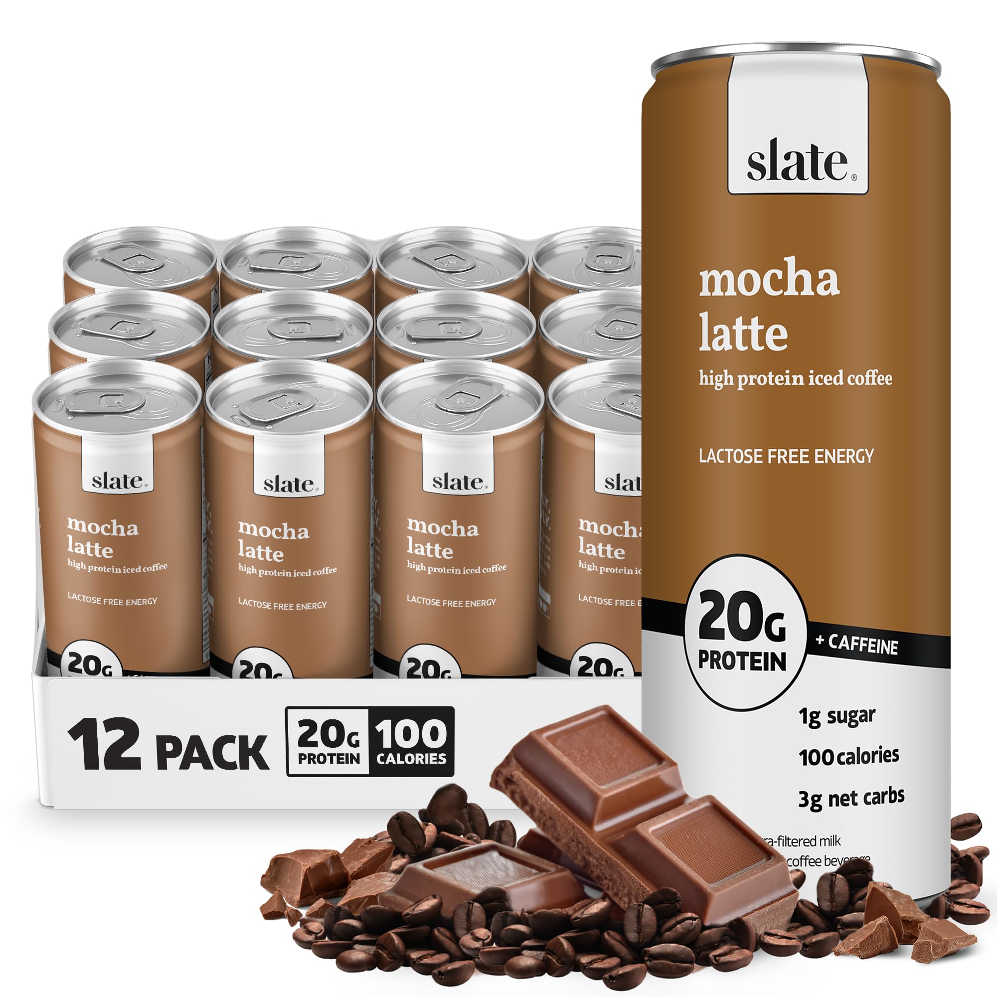 Slate Milk Mocha Latte iced coffee with 175mg caffeine boost