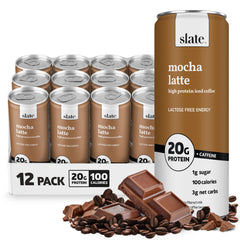 Slate Milk Mocha Latte iced coffee with 175mg caffeine boost