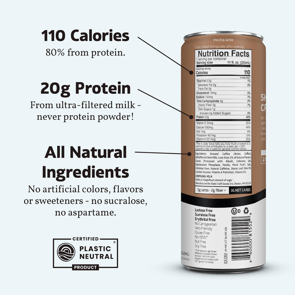 Shelf-stable packaging of Slate Mocha Latte keeps power ready.