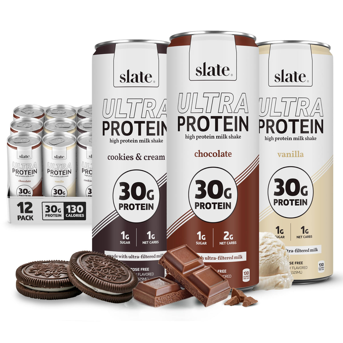 Slate Milk Ultra Protein Shake chocolate can, creamy post-workout refuel