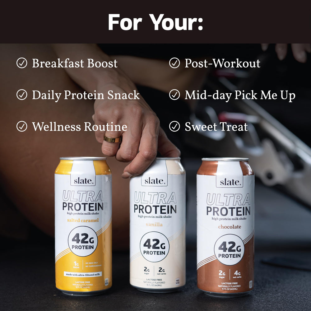 Slate Milk Ultra Protein Shake 12-can bundle highlights convenient protein source for families.