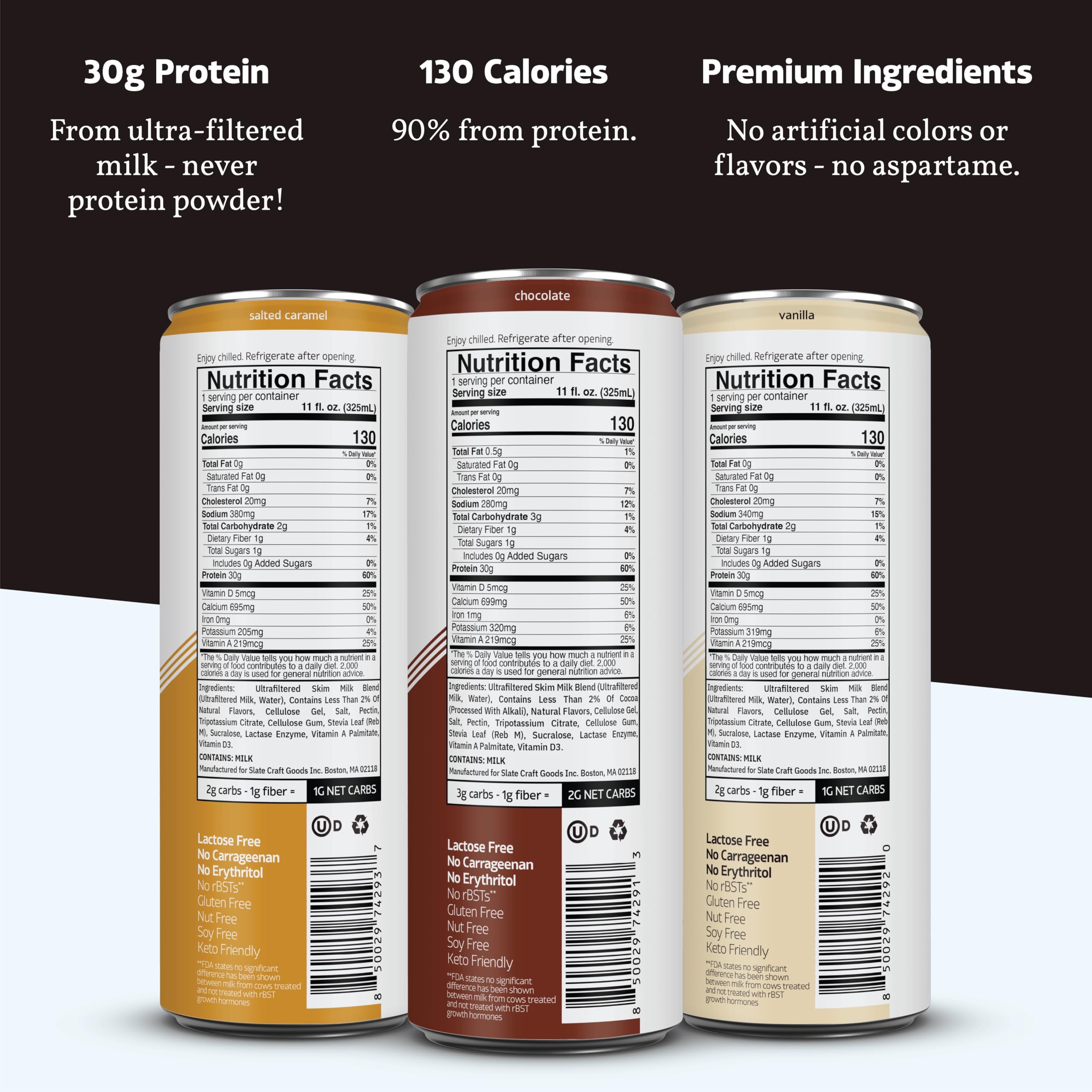 Slate Milk Ultra Protein Shake vanilla can, smooth flavor and clean macros.