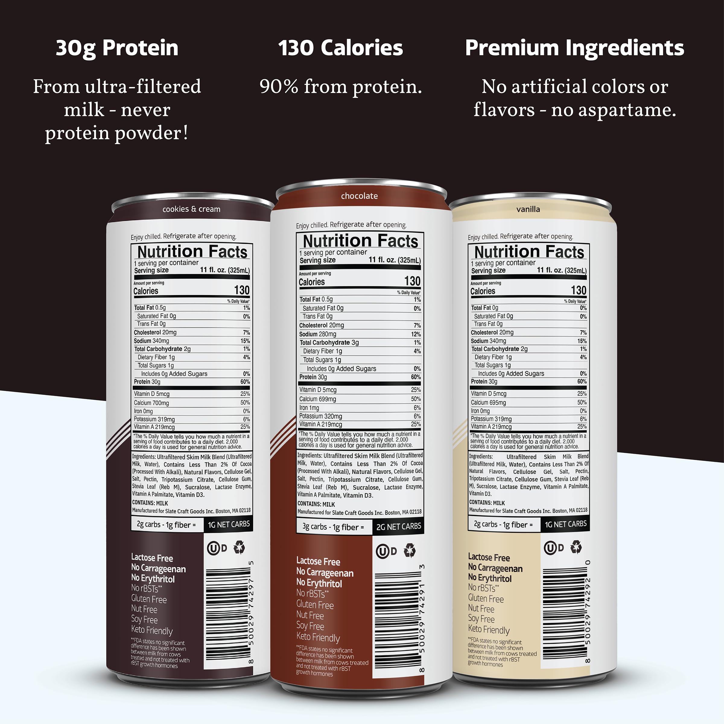 Slate Milk Ultra Protein Shake vanilla can, lactose-free and low sugar