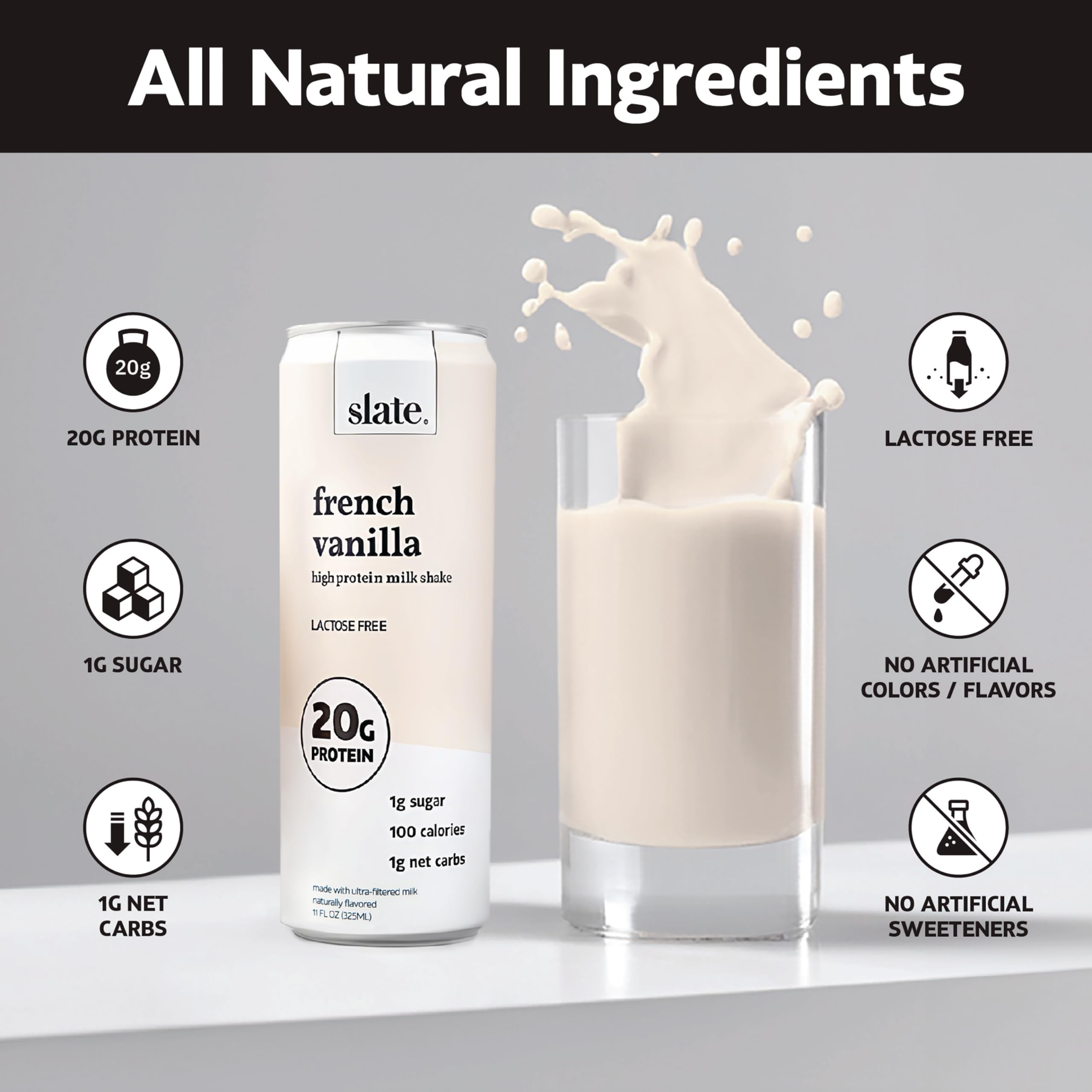 Close-up of ultrafiltered milk with natural sweeteners used in Slate Milk