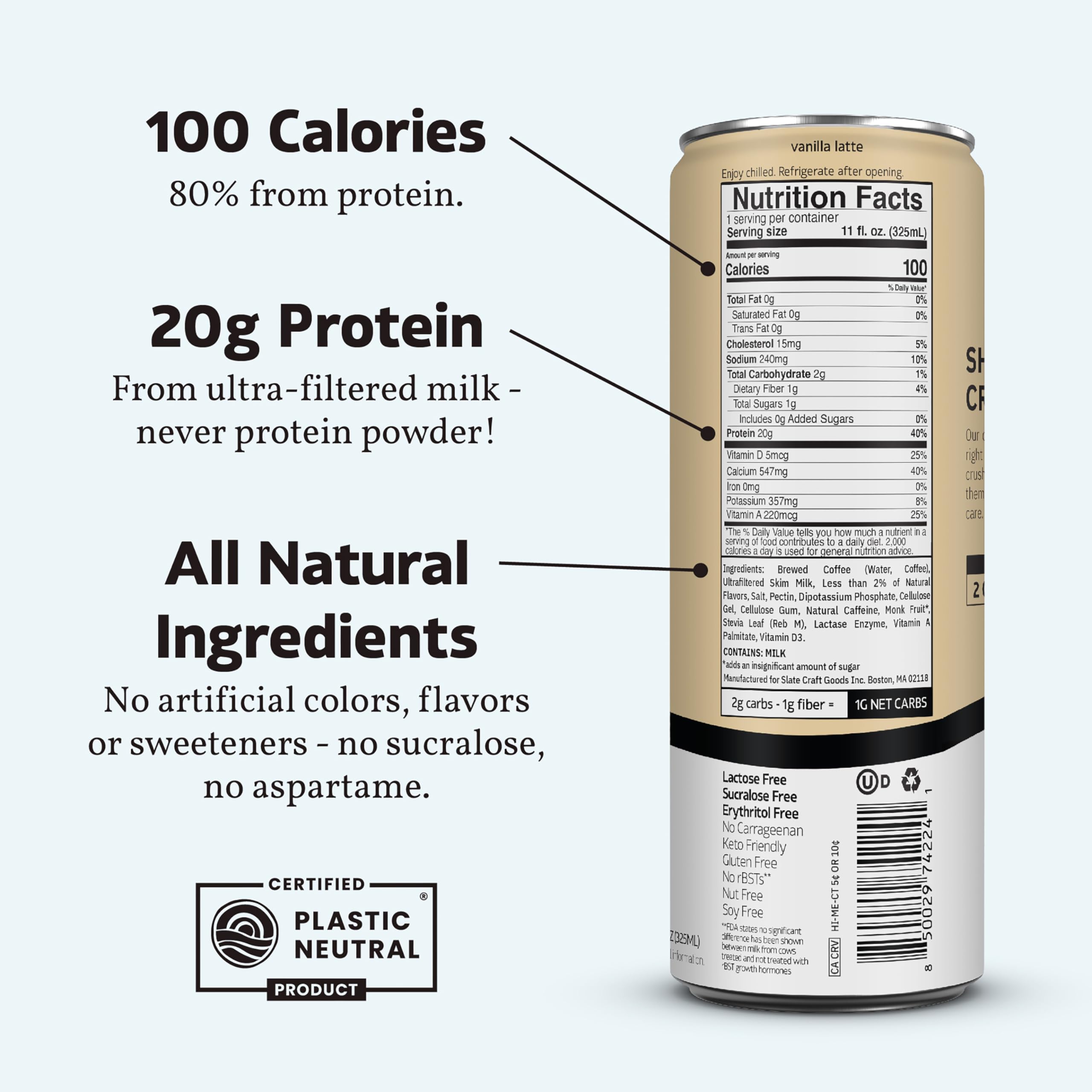 Slate Milk Vanilla Latte being poured into a glass for a protein boost