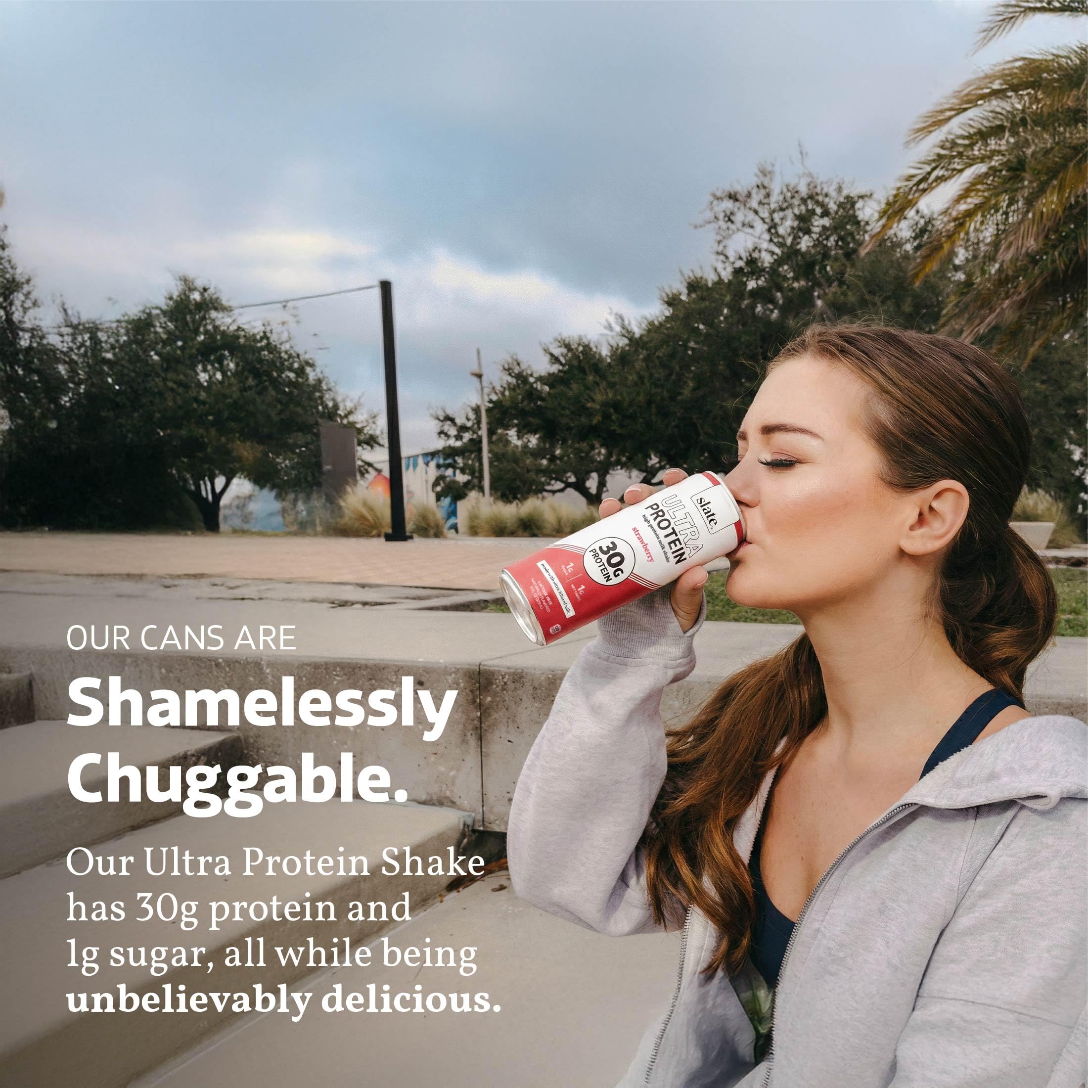 Slate Ultra Protein Shake neapolitan flavors closeup, rich creaminess
