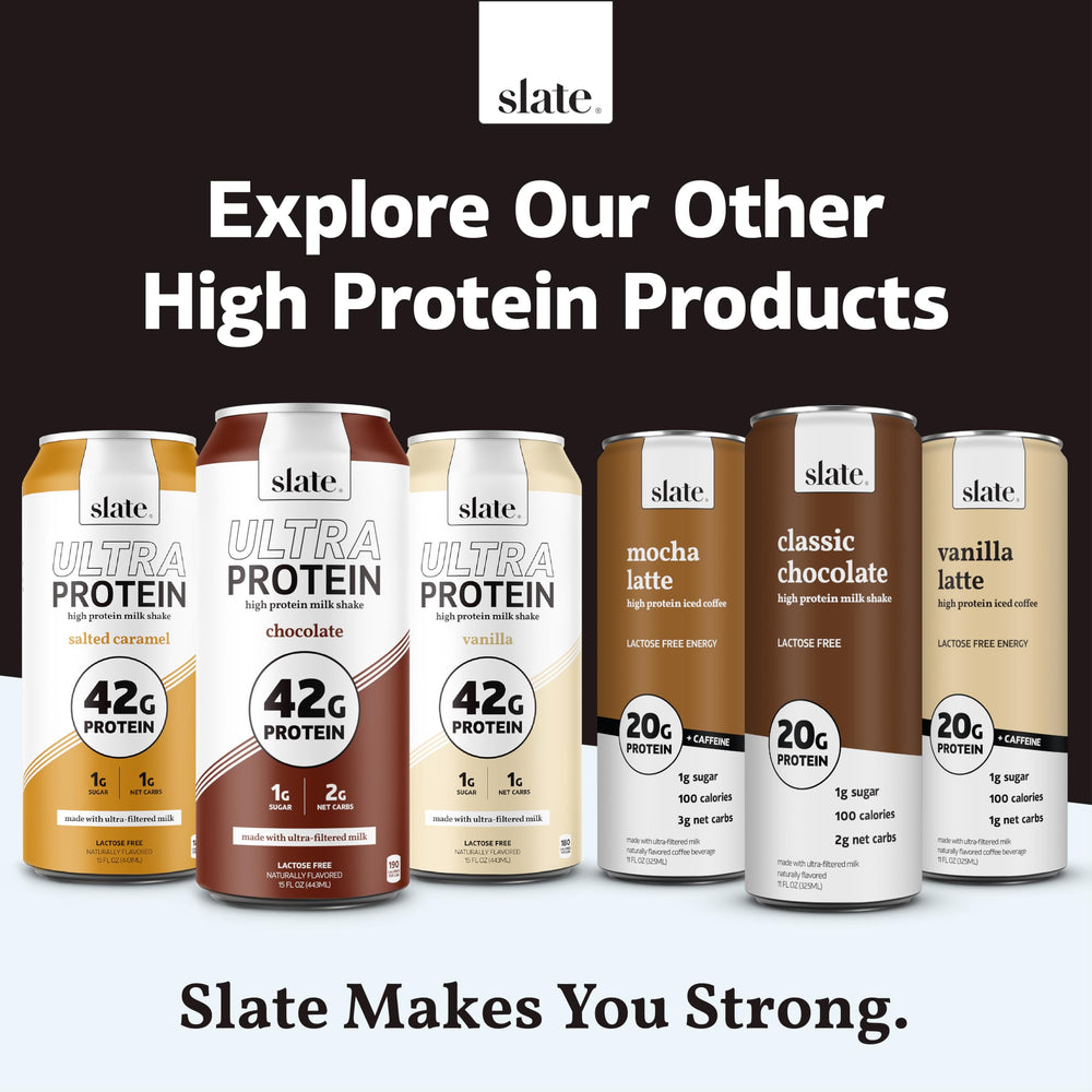 Slate Ultra Protein Shake neapolitan label nutrition, clear facts for informed choice