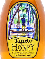 Sleeping Bear Farms Tupelo Honey jar closeup reveals pale, buttery color