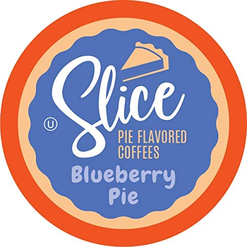 Slice Coffee packaging highlights blueberry pie flavor and coffee quality.