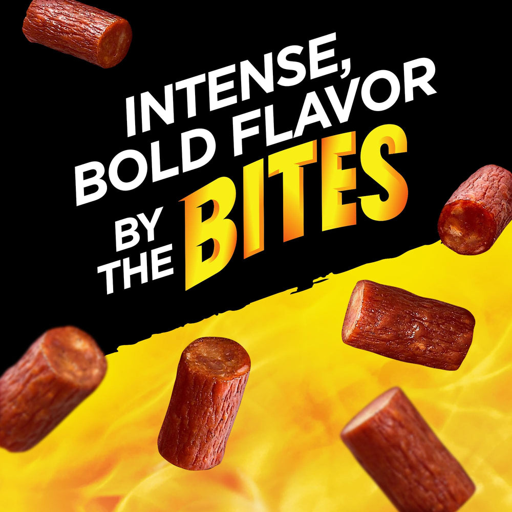 Slim Jim Bites resealable bag keeps freshness during travel.