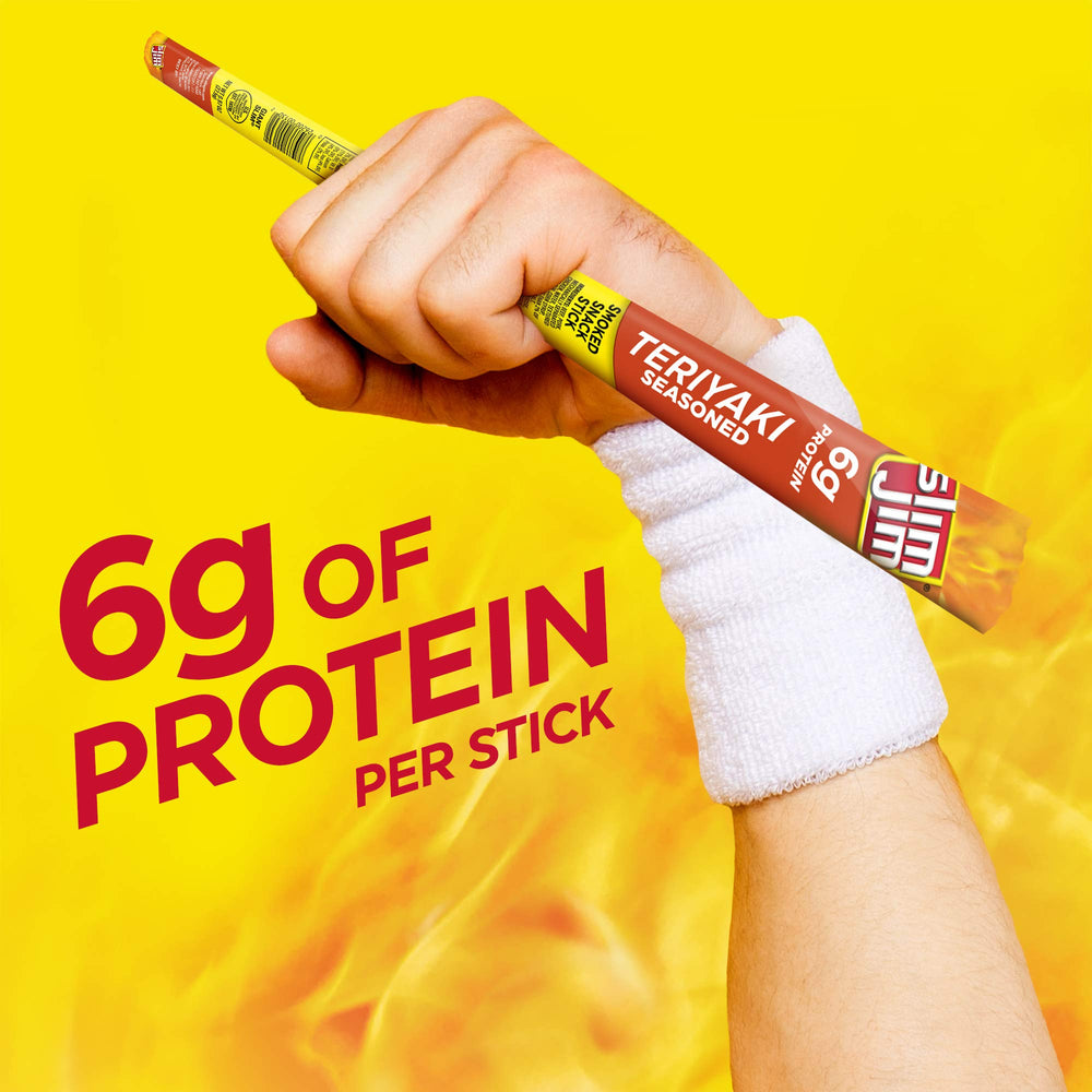 Slim Jim Giant Teriyaki snack pack showcasing beef pork chicken blend