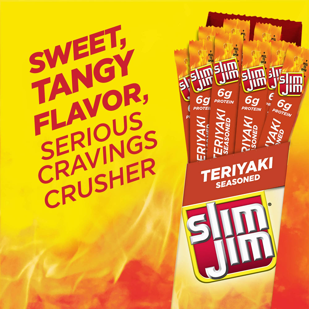Close-up of Slim Jim Giant Teriyaki stick highlighting bold flavor