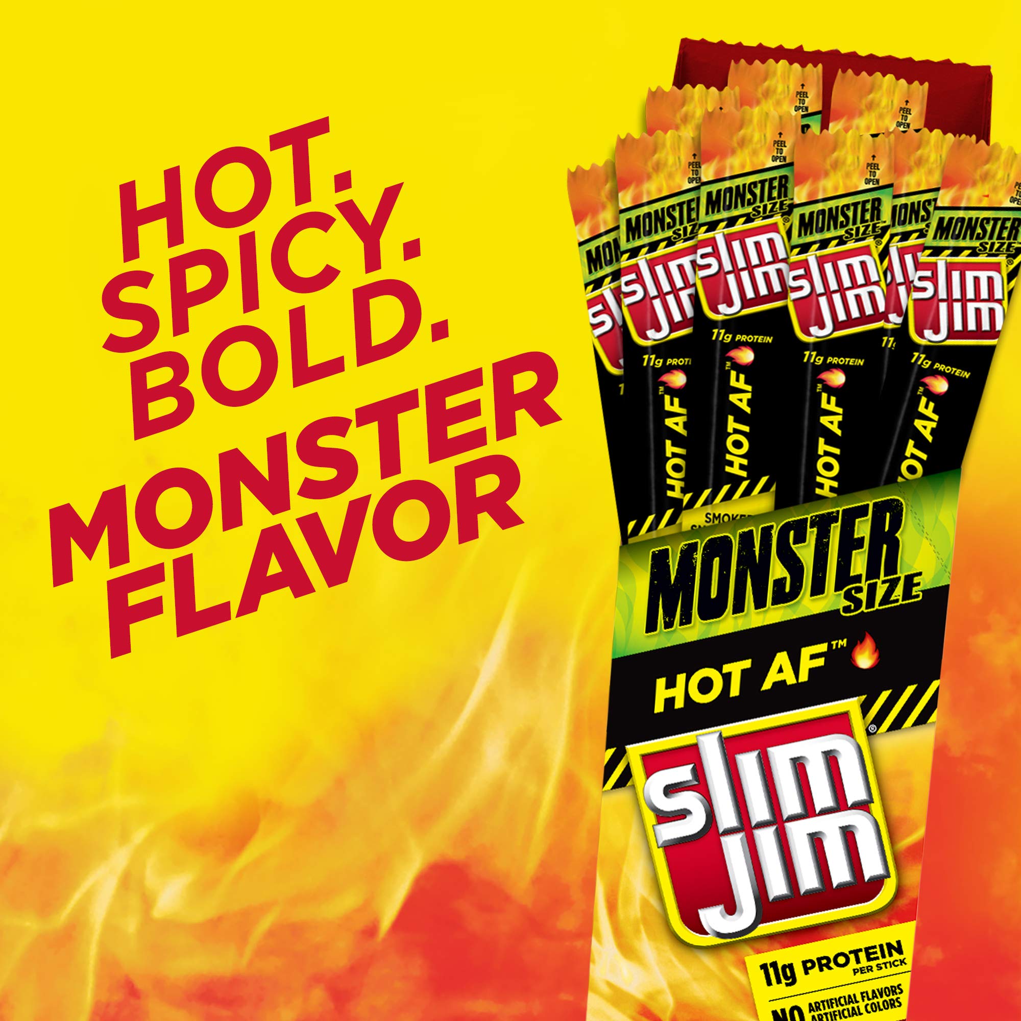Slim Jim Monster Hot AF cross section reveals beef pork chicken blend
