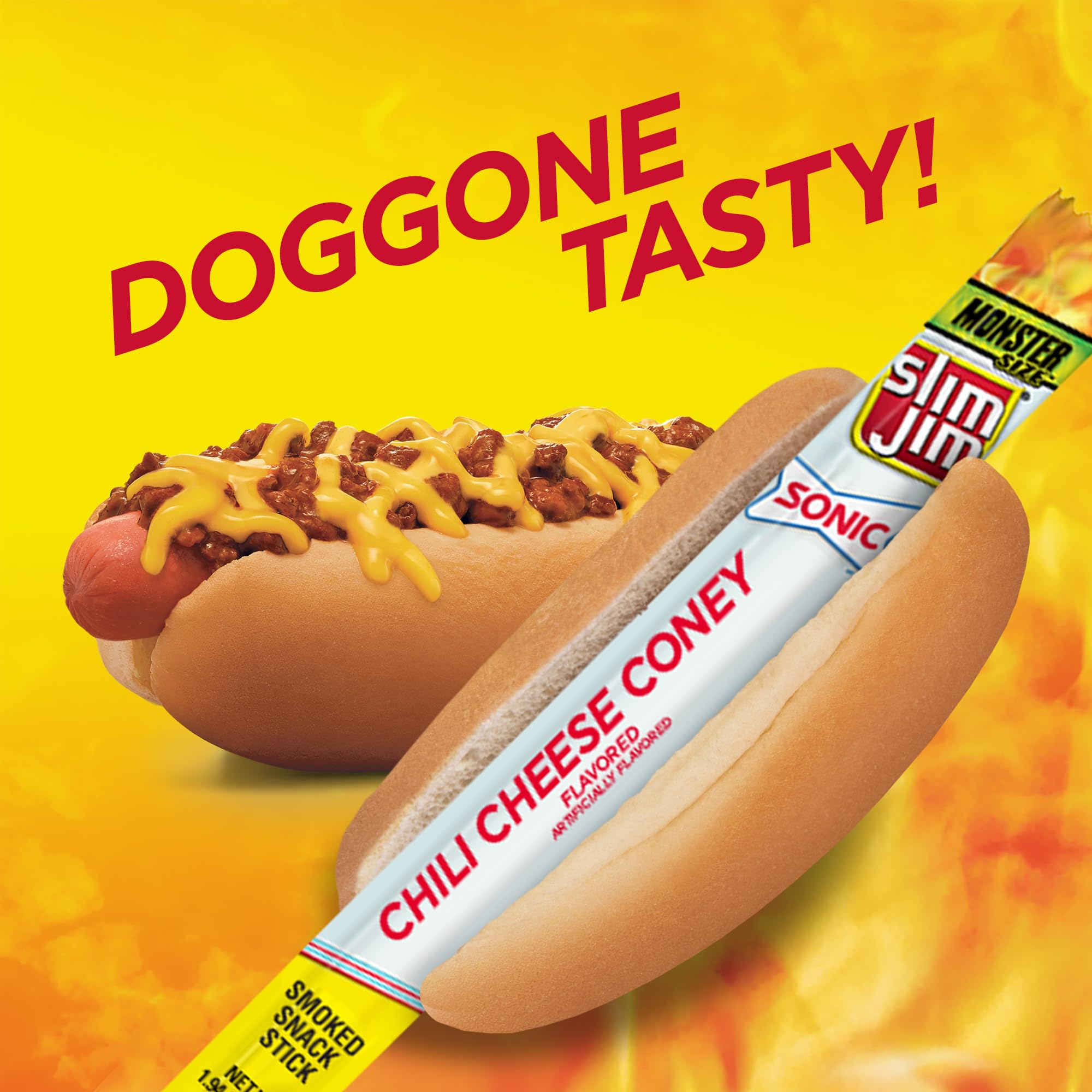 Slim Jim Monster Sonic Chili Cheese Coney in lunchbox for portable protein.