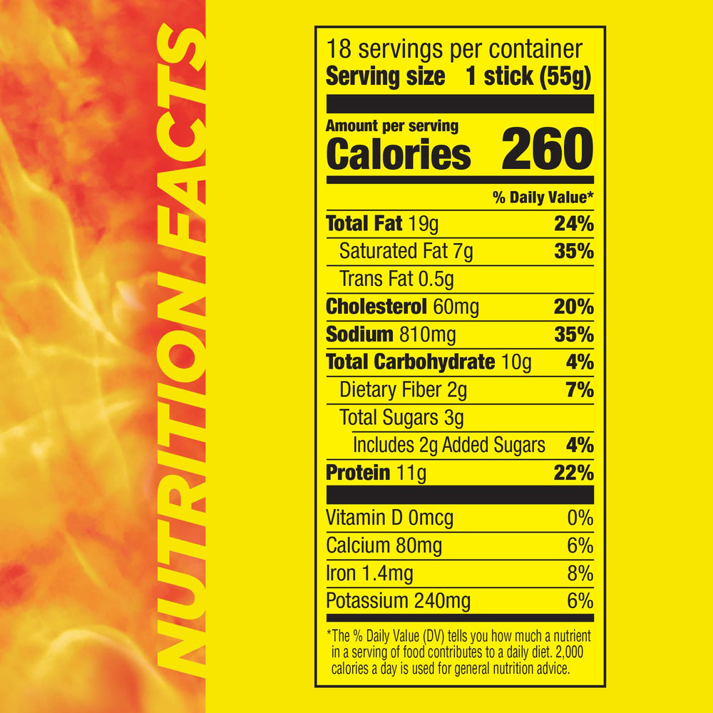 Slim Jim Monster Sonic Chili Cheese Coney nutrition label emphasizes protein per stick.