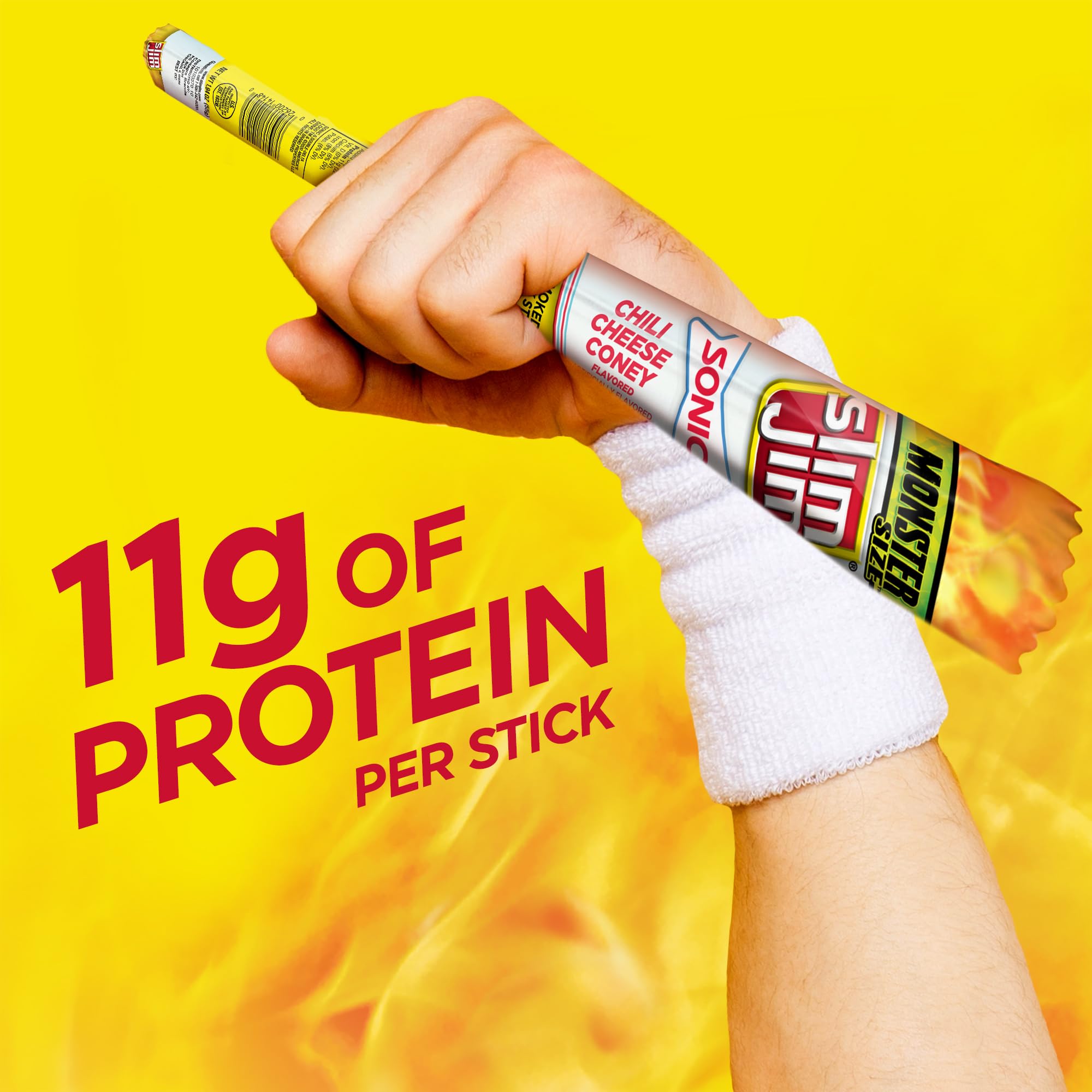 Slim Jim Monster Sonic Chili Cheese Coney on-the-go snacking in bag.