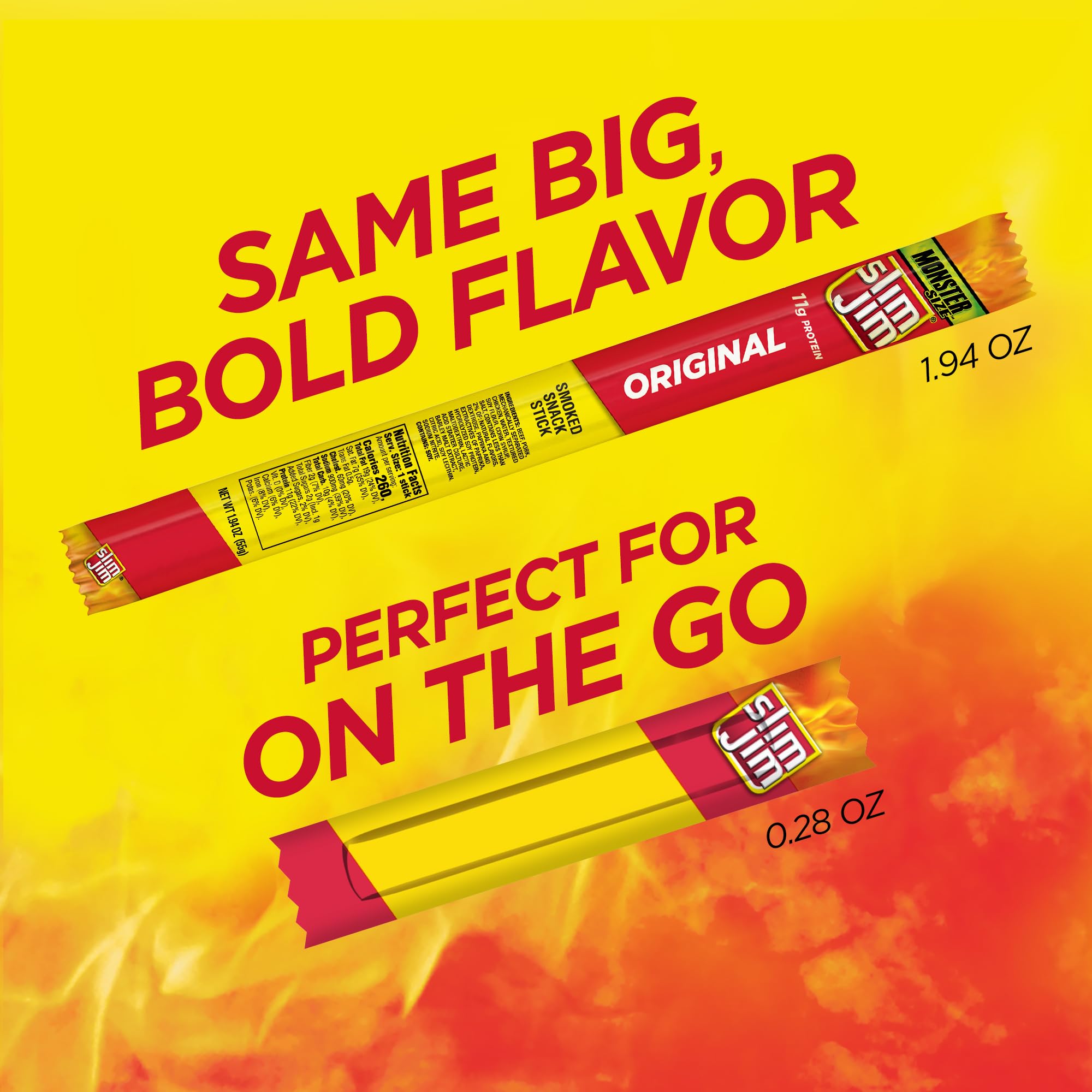 Slim Jim Original smoked stick delivers 2 g protein per snack.