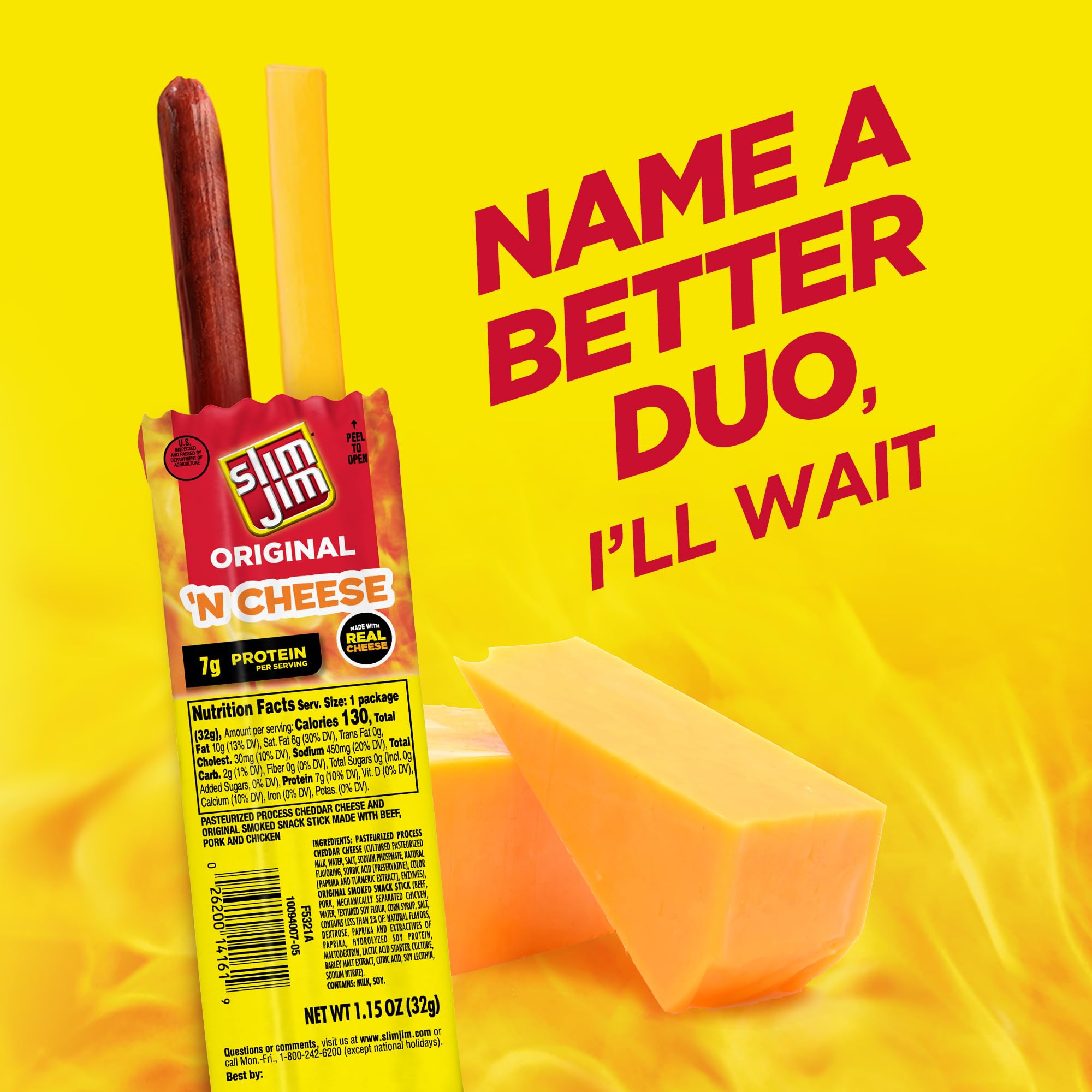 Slim Jim Original Beef 'N Cheese sticks in 14-count box for lunchboxes