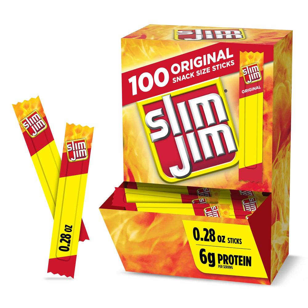 Slim Jim Original snack-size packaging highlights smoky flavor for on-the-go snacking.