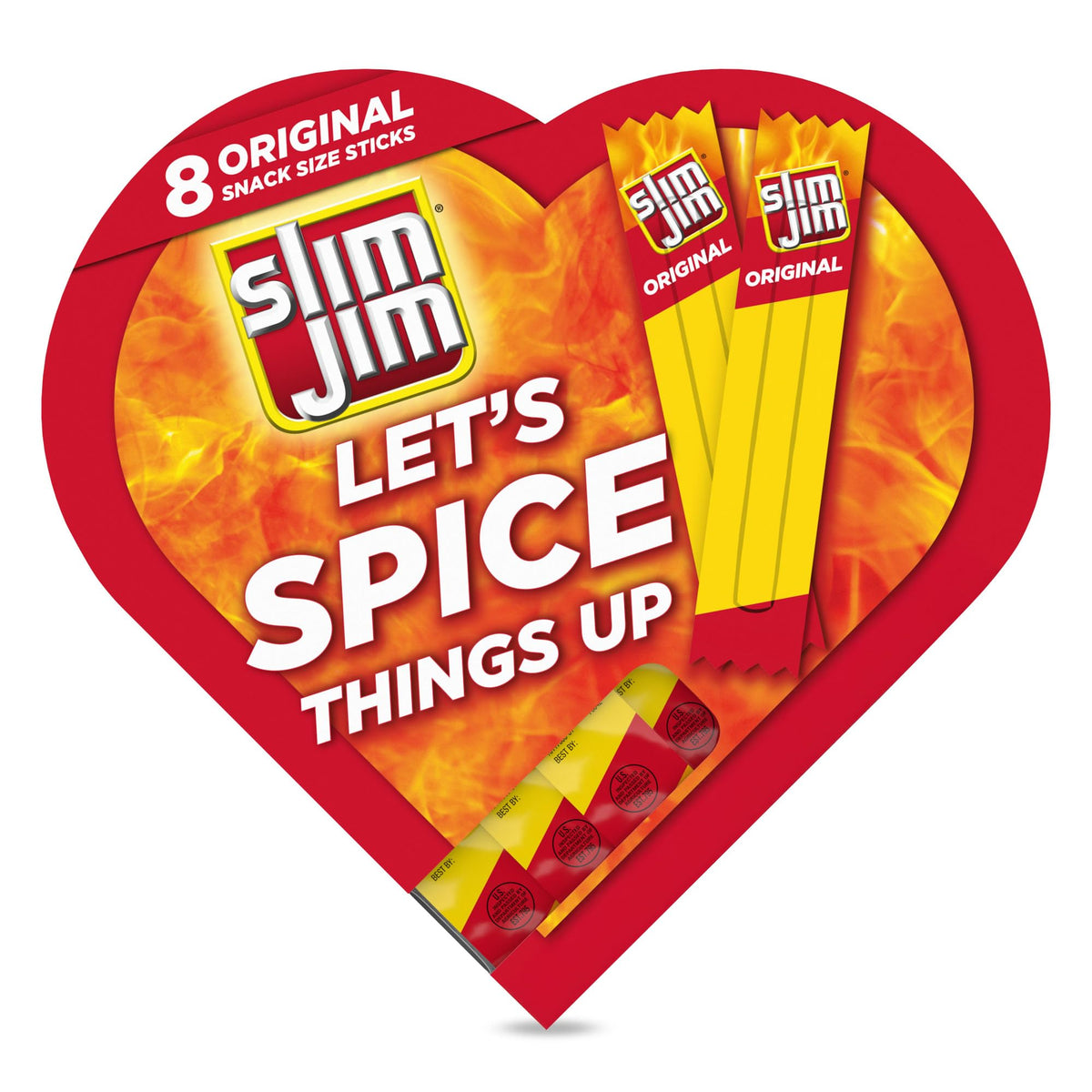 Slim Jim Original snack sticks in a heart-shaped gift box for a bold gifting option