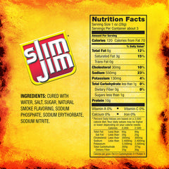Slim Jim Smoked Bacon Jerky Hickory close-up of chewy texture and protein-packed bite